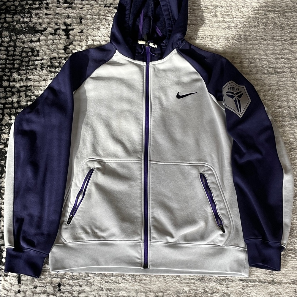 Nike White and Dark Blue Hoodie